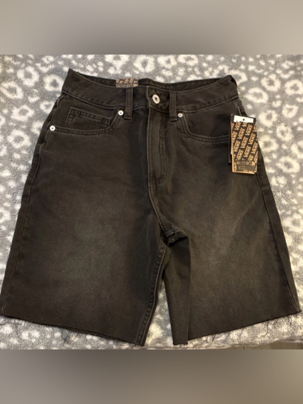 Vans Men's Black Denim Cutoff Shorts with Branded Tag